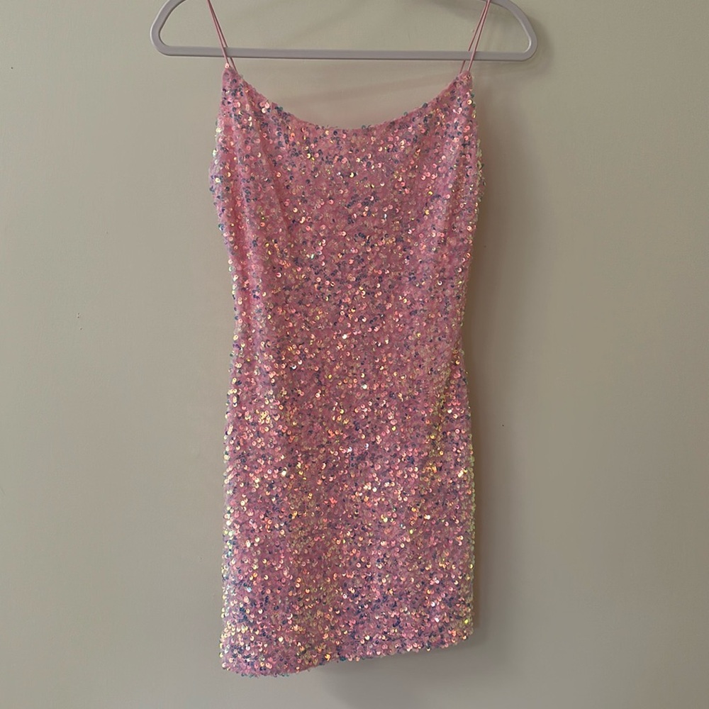 Cute pink sequin dress.